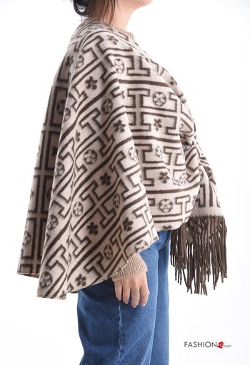 Poncho Fantasia stampata con frange con nodo - ph 3