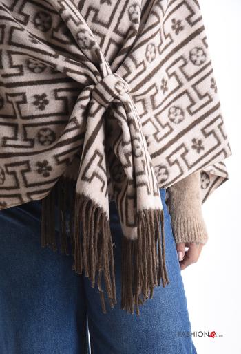 Poncho Fantasia stampata con frange con nodo - ph 4