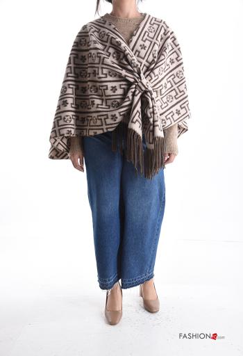 Poncho Fantasia stampata con frange con nodo - ph 5