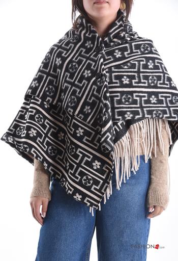 Poncho Rollneck with fringe with buttons
