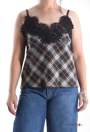Top in Cotone senza maniche pizzo regolabile Fantasia tartan