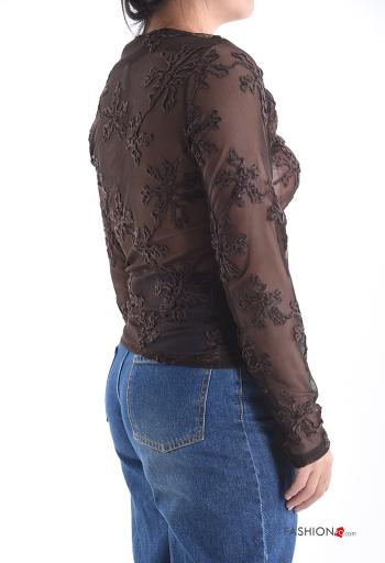 Blusa tulle maniche lunghe Fantasia ricamata - ph 3