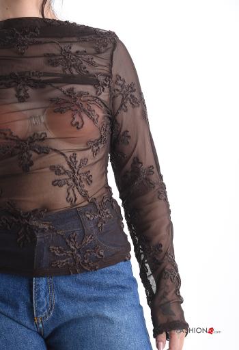 Blusa tulle maniche lunghe Fantasia ricamata - ph 4