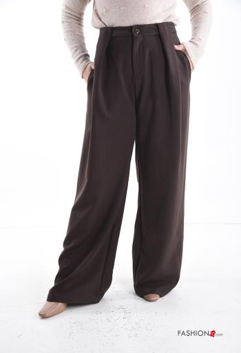 Pantalon wide leg à boutons avec fermeture éclair avec poches