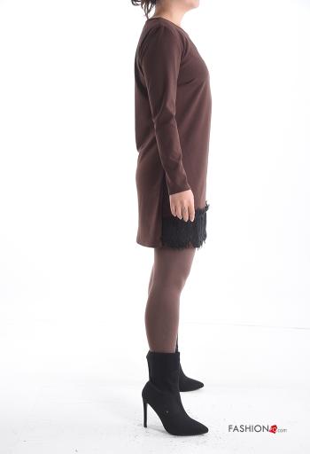 Robe manches longues courte col rond détail dentelle - ph 3