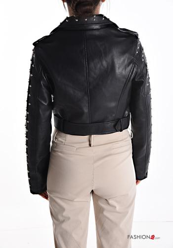 Cazadora estilo biker imitación de cuero con cremallera con tachuelas con cinturón - ph 2