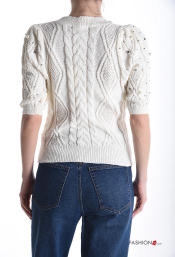 short sleeve crew neck Sweater with rhinestones - ph 2