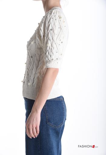 short sleeve crew neck Sweater with rhinestones - ph 3
