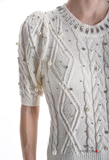 short sleeve crew neck Sweater with rhinestones - ph 4