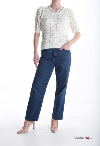 short sleeve crew neck Sweater with rhinestones - ph 5