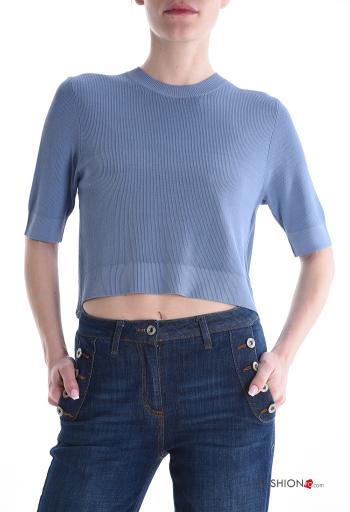 Maglione scollato sulla schiena maniche corte girocollo con fiocco - ph 1