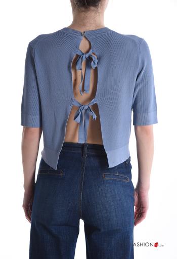 Maglione scollato sulla schiena maniche corte girocollo con fiocco - ph 2