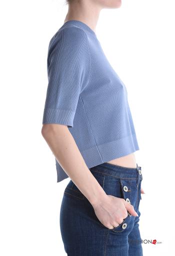 Maglione scollato sulla schiena maniche corte girocollo con fiocco - ph 3