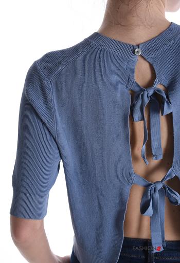 Maglione scollato sulla schiena maniche corte girocollo con fiocco - ph 4