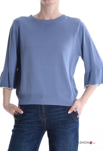 u-boot ausschnitt Strickpullover mit Perlen 3/4 ärmel