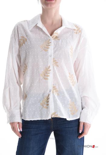Embroidered long sleeve with collar Cotton Shirt with buttons - ph 1