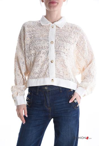 Cardigan in Cotone maniche lunghe con colletto Fantasia ricamata con bottoni - ph 1