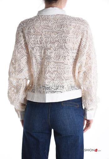 Cardigan in Cotone maniche lunghe con colletto Fantasia ricamata con bottoni - ph 2