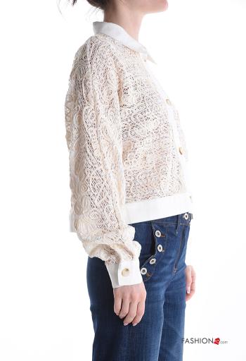 Cardigan in Cotone maniche lunghe con colletto Fantasia ricamata con bottoni - ph 3