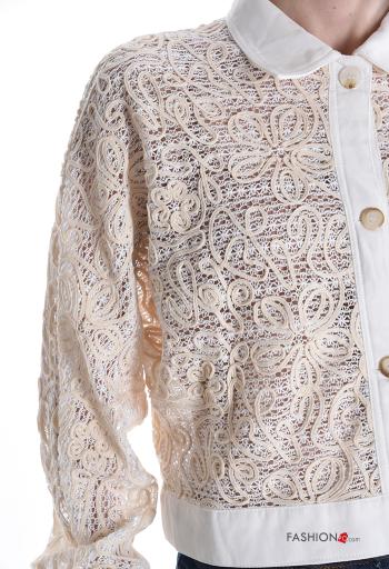 Cardigan in Cotone maniche lunghe con colletto Fantasia ricamata con bottoni - ph 4