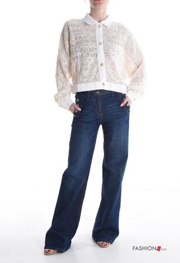 Cardigan in Cotone maniche lunghe con colletto Fantasia ricamata con bottoni - ph 5
