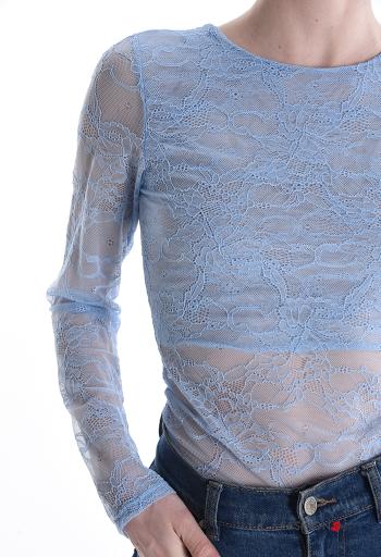 Embroidered long sleeve crew neck lace trim Bodysuit - ph 4