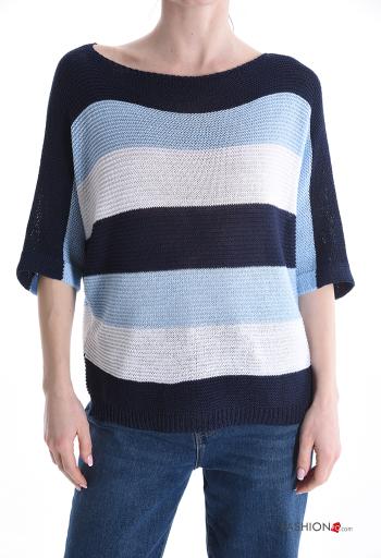 Streifenmuster Strickpullover 3/4 ärmel schulterfrei