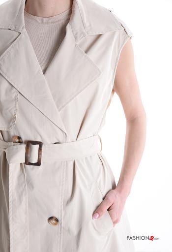 Trench con fibbia senza maniche con fodera con cintura con tasche - ph 4
