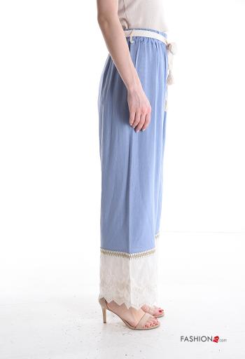 Embroidered Linen Trousers with fabric belt broderie anglaise with elastic - ph 3