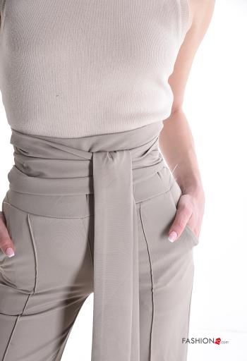 Pantalone a zampa vita alta con tasche con cintura in stoffa - ph 4