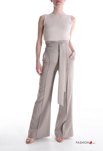Pantalone a zampa vita alta con tasche con cintura in stoffa - ph 5