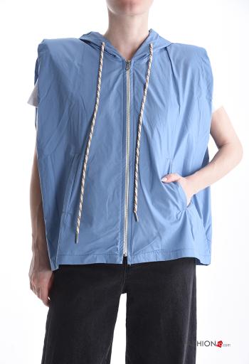 Cotton Gilet with hood with shoulder pads without lining with zip with pockets - ph 1