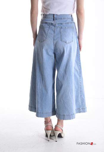 Calças de ganga denim wide leg com bolsos com botões com fecho - ph 2