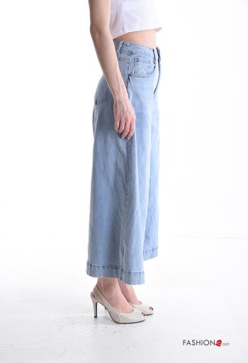 Calças de ganga denim wide leg com bolsos com botões com fecho - ph 3