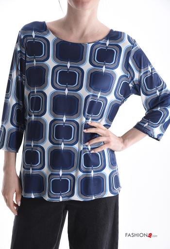 Blusa girocollo Fantasia geometrica maniche a tre quarti