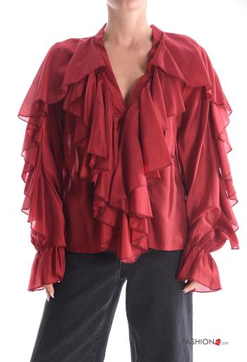 long sleeve Shirt with flounces with v-neck with buttons