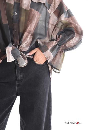 Geometric pattern long sleeve with collar Shirt with buttons - ph 4