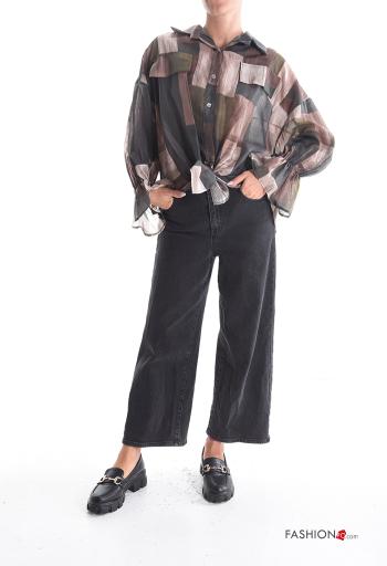 Geometric pattern long sleeve with collar Shirt with buttons - ph 5