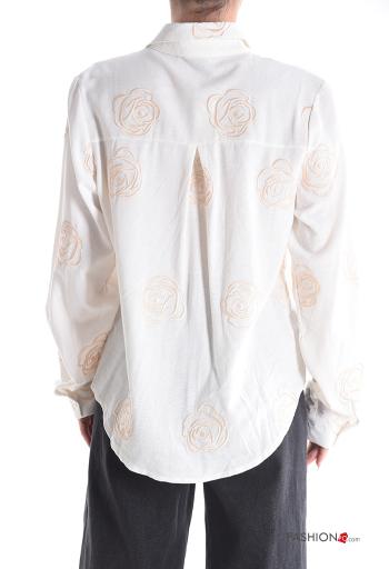 Camicia in Cotone maniche lunghe con colletto Fantasia ricamata con bottoni - ph 2