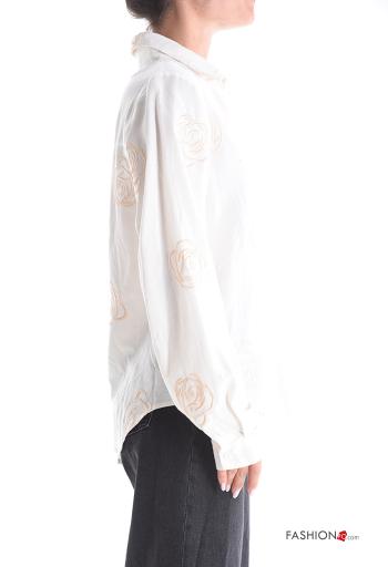 Camicia in Cotone maniche lunghe con colletto Fantasia ricamata con bottoni - ph 3