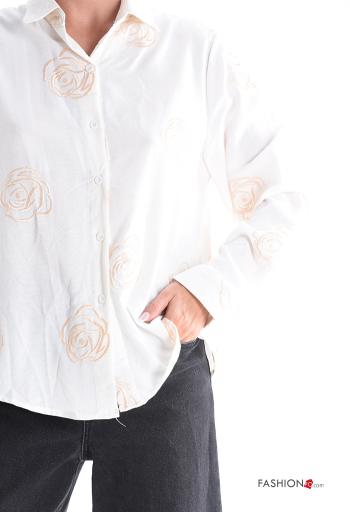 Camicia in Cotone maniche lunghe con colletto Fantasia ricamata con bottoni - ph 4