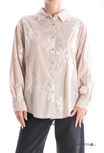 Embroidered long sleeve with collar Cotton Shirt with buttons