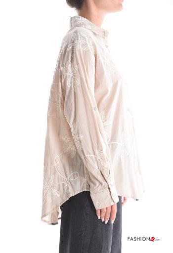 Embroidered long sleeve with collar Cotton Shirt with buttons - ph 3
