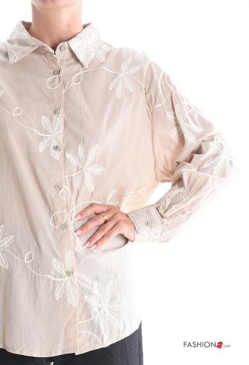Embroidered long sleeve with collar Cotton Shirt with buttons - ph 4