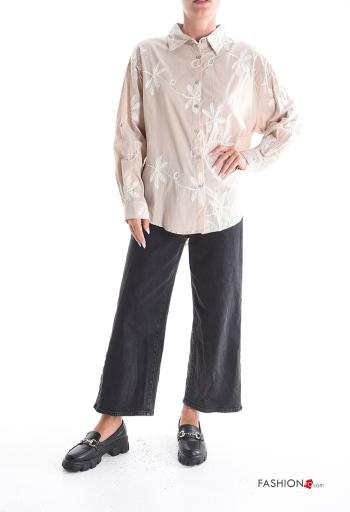 Embroidered long sleeve with collar Cotton Shirt with buttons - ph 5
