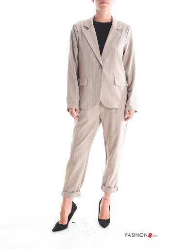 Striped long sleeve Suit with elastic with pockets with belt with buttons
