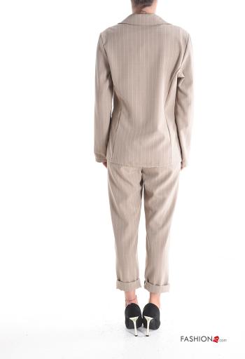 Striped long sleeve Suit with elastic with pockets with belt with buttons - ph 2