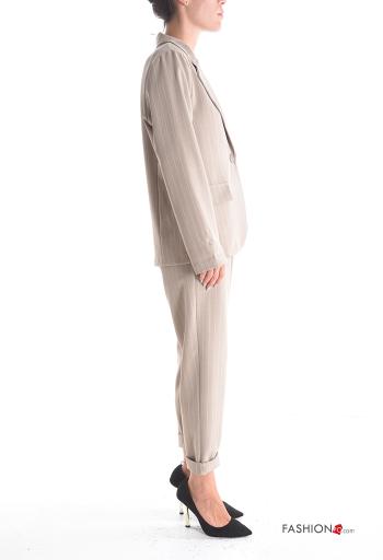 Striped long sleeve Suit with elastic with pockets with belt with buttons - ph 3