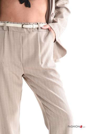 Striped long sleeve Suit with elastic with pockets with belt with buttons - ph 4