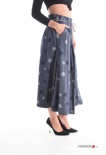 Falda de Algodón circular Estampado de lunares con cinturón de cuerda con elástico - ph 3